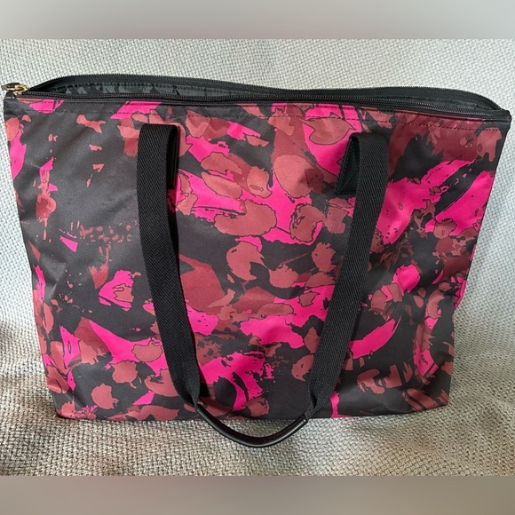 Henri Bendel New York Pink & Black Floral Pattern Nylon Tote w/Shoulder Straps - Picture 8 of 12